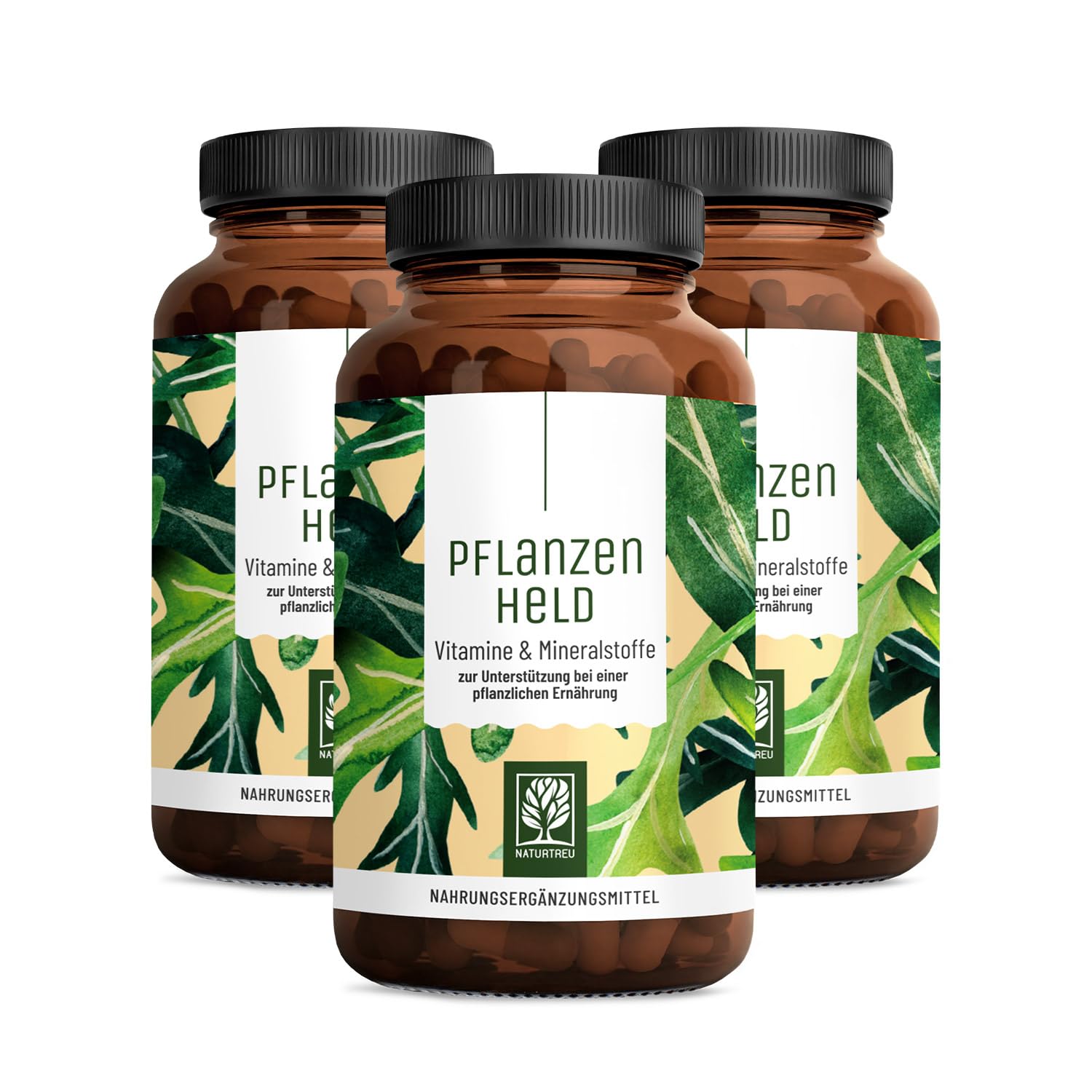 NATURTREU® Vitamin Kapseln Vegan - 360 Kapseln für Veganer und Vegetarier | Daily Vitamins mit B12, Eisen, Zink, Calcium, Magnesium & Vitamin A - Vegan Multivitamin ohne Jod - Vorteilsbundle 3er Paket