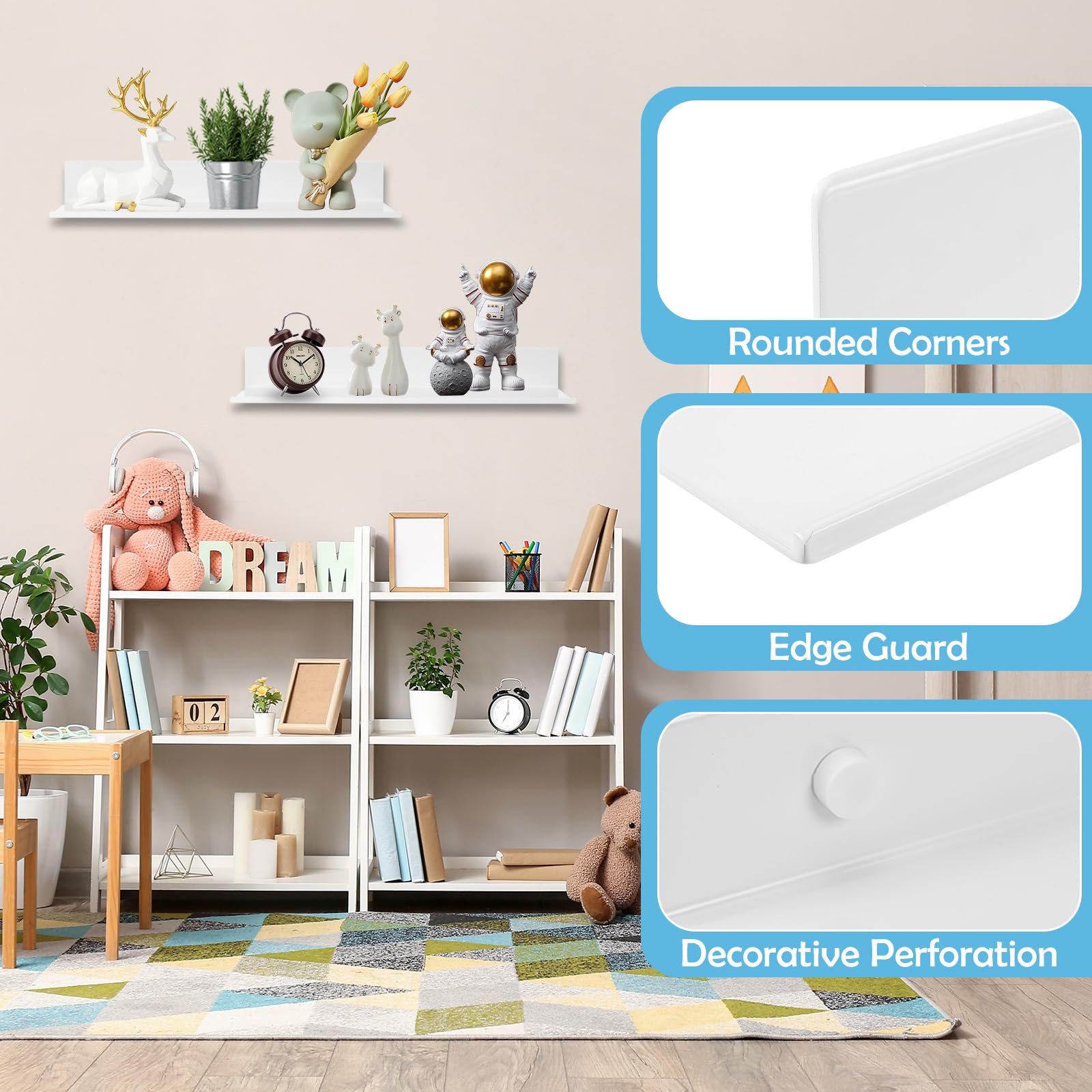 2 Mensole Da Muro Senza Foratura - Porta Oggetti Per Bagno, Cucina O Ufficio (Bianco)