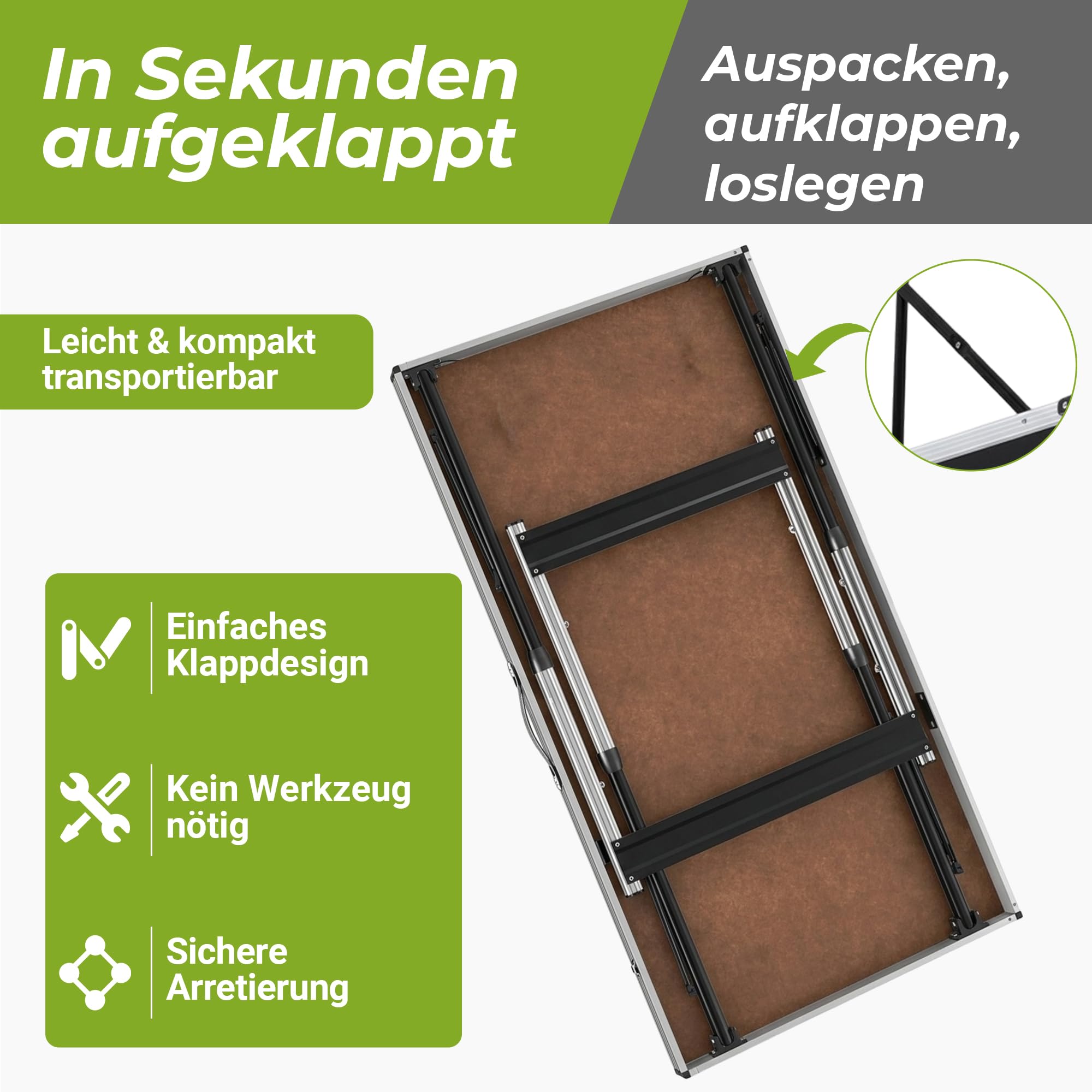 Mamba Tapeziertisch 3-teilig klappbar – Multifunktionstisch Set 100 x 60 cm, höhenverstellbar (75 – 94 cm), Alu-Rahmen, 90 kg Tragkraft, Power-Verstrebung – Flohmarkttisch Campingtisch Arbeitstisch