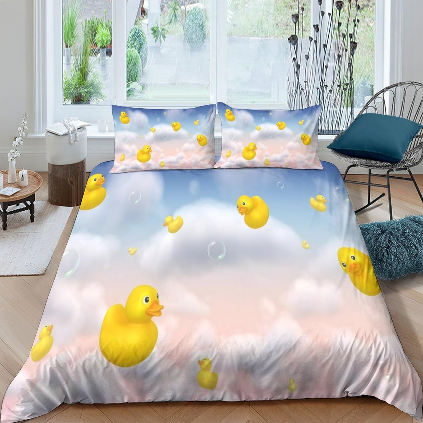 Housse de couette canard en caoutchouc parure lit 3D double 200x200cm