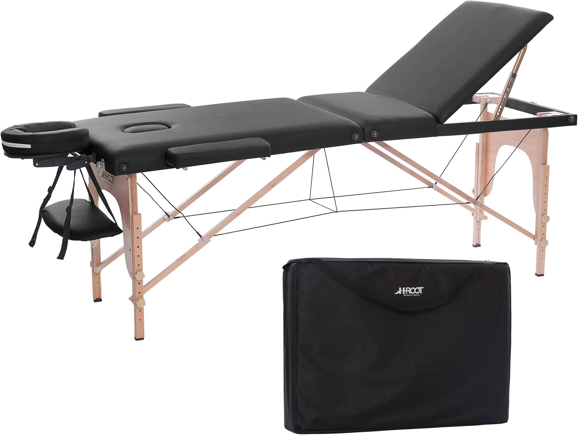 3 Section Lightweight Professional Massage Table Portable Beauty Salon Chair Plinth Bed for Reiki, Tattoo, Physiotherapy (186cm x 60cm x 62-83cm, Black)