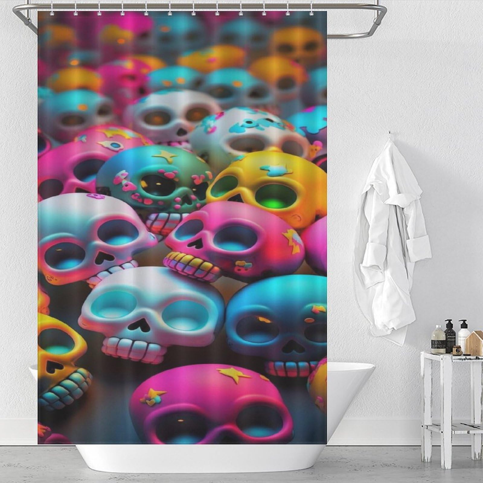 Rideau de douche crâne tissu polyester imperméable lavable baignoire salle de bain 48x72