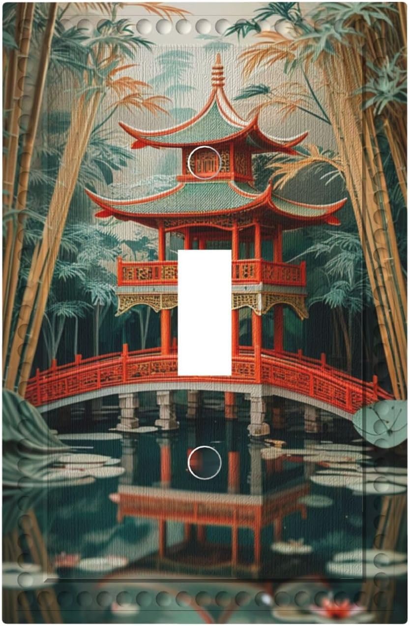 Decorative Art Light Switch Covers Asia- style pavilion Single Toggle Wall Plate Decorative Switchcover Electrical Switchplate