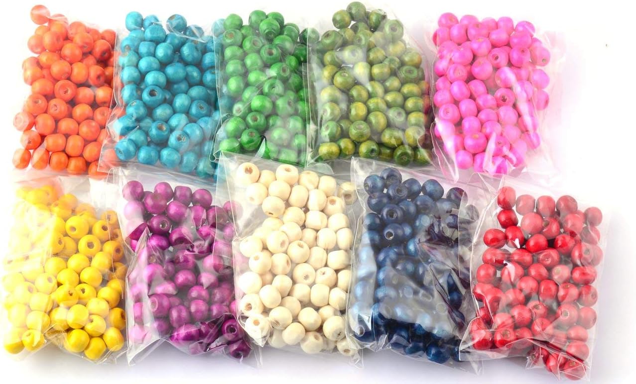 DIY Wood Beads 8mm 1000 Pcs with 10 Colors