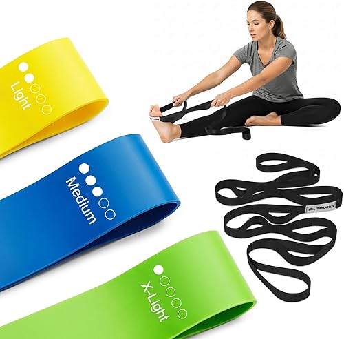 Trideer Juego de 3 correas de estiramiento y bandas de resistencia para terapia física, rehabilitación, recuperación, yoga y ejercicio en casa,