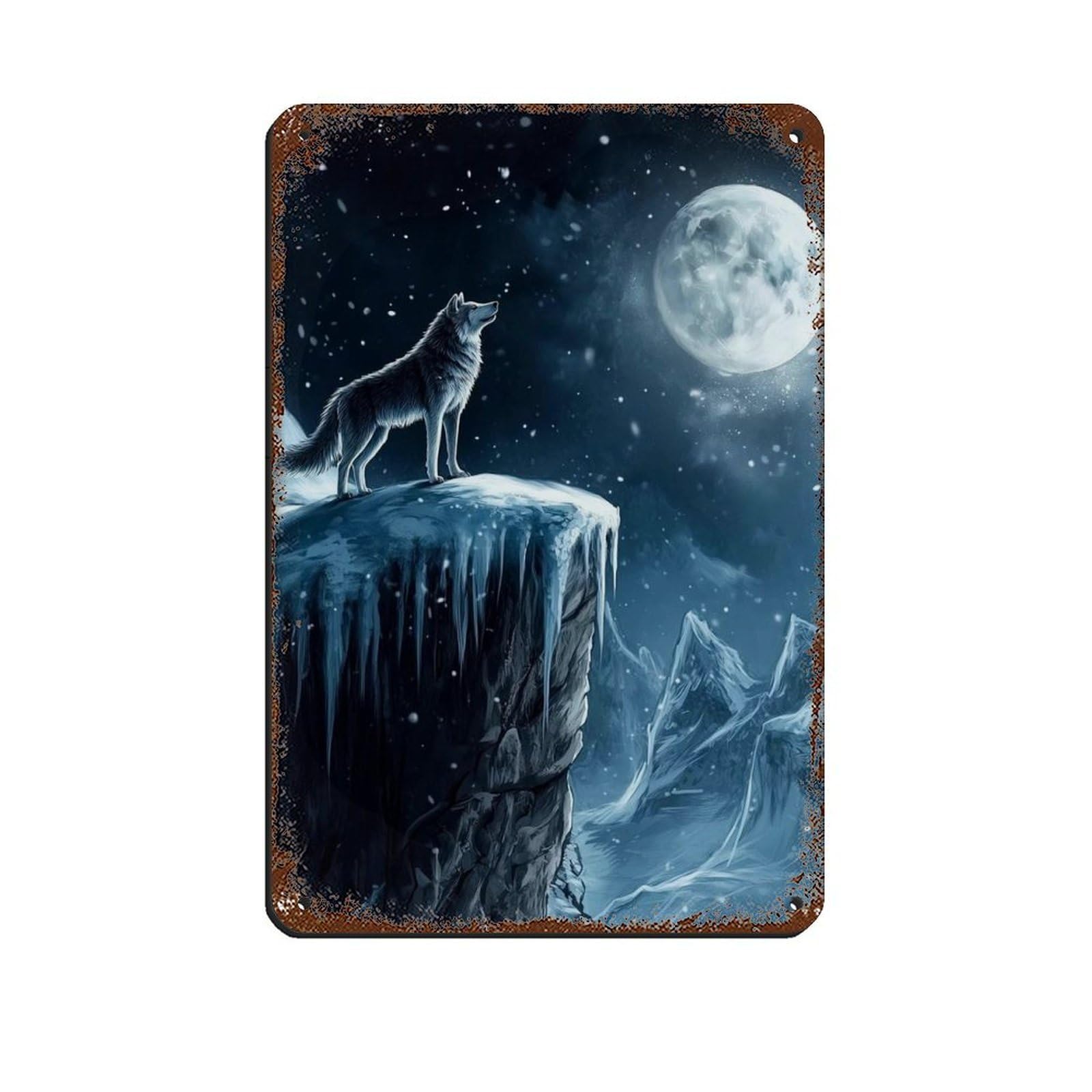 Wolf Art, Howl at The Moon, Dark Gothic Fantasy Tin Sign Vintage Metal Pub Club Cafe Bar Home Wall Art Decoration Poster Retro 8x12inch(20x30cm)