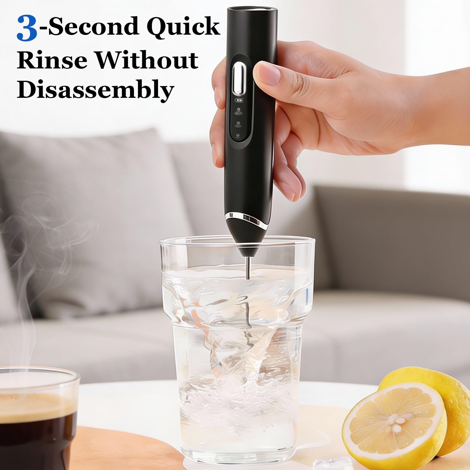 Mousseur à Lait Électrique, USB Rechargeable Mousseur a Lait，Mousseur à Lait en Acier Inoxydable, 2 Vitesses Petit Mixeur pour Café avec 2 têtes Mini Fouet Matcha, Latte, Cappuccino, Matcha - 4