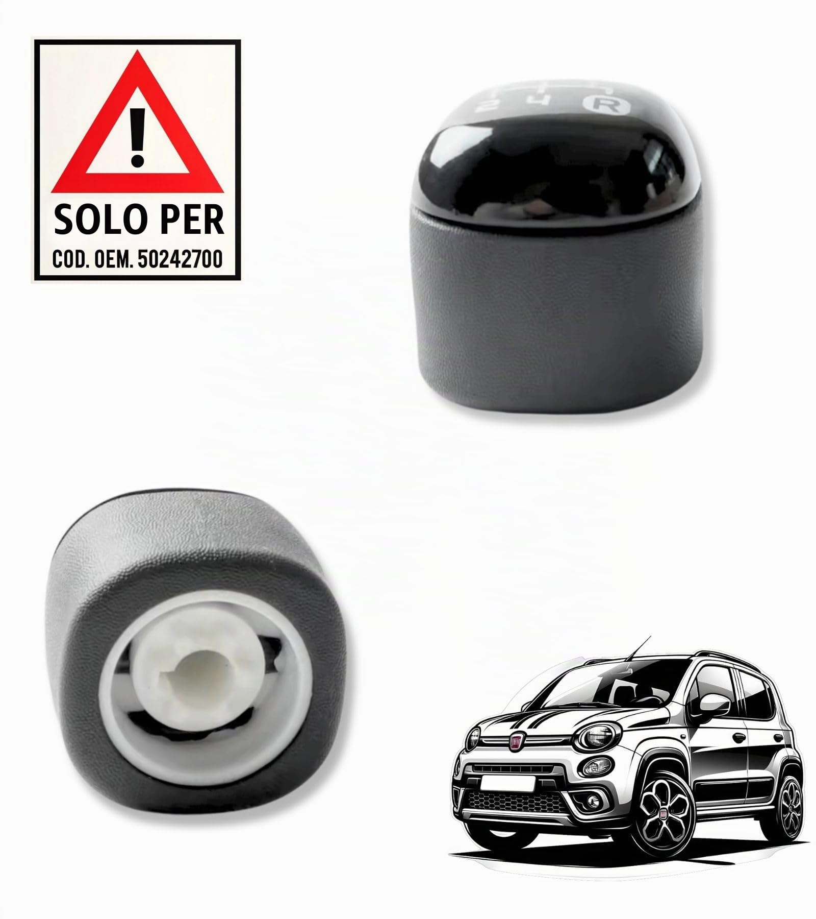 1neiSmartech Pomello Leva Cambio 5 Marce Nero, Compatibile Solo con Fiat Panda 2012+ Terza Generazione Codice OEM 502942700, Facile Installazione, Design Elegante