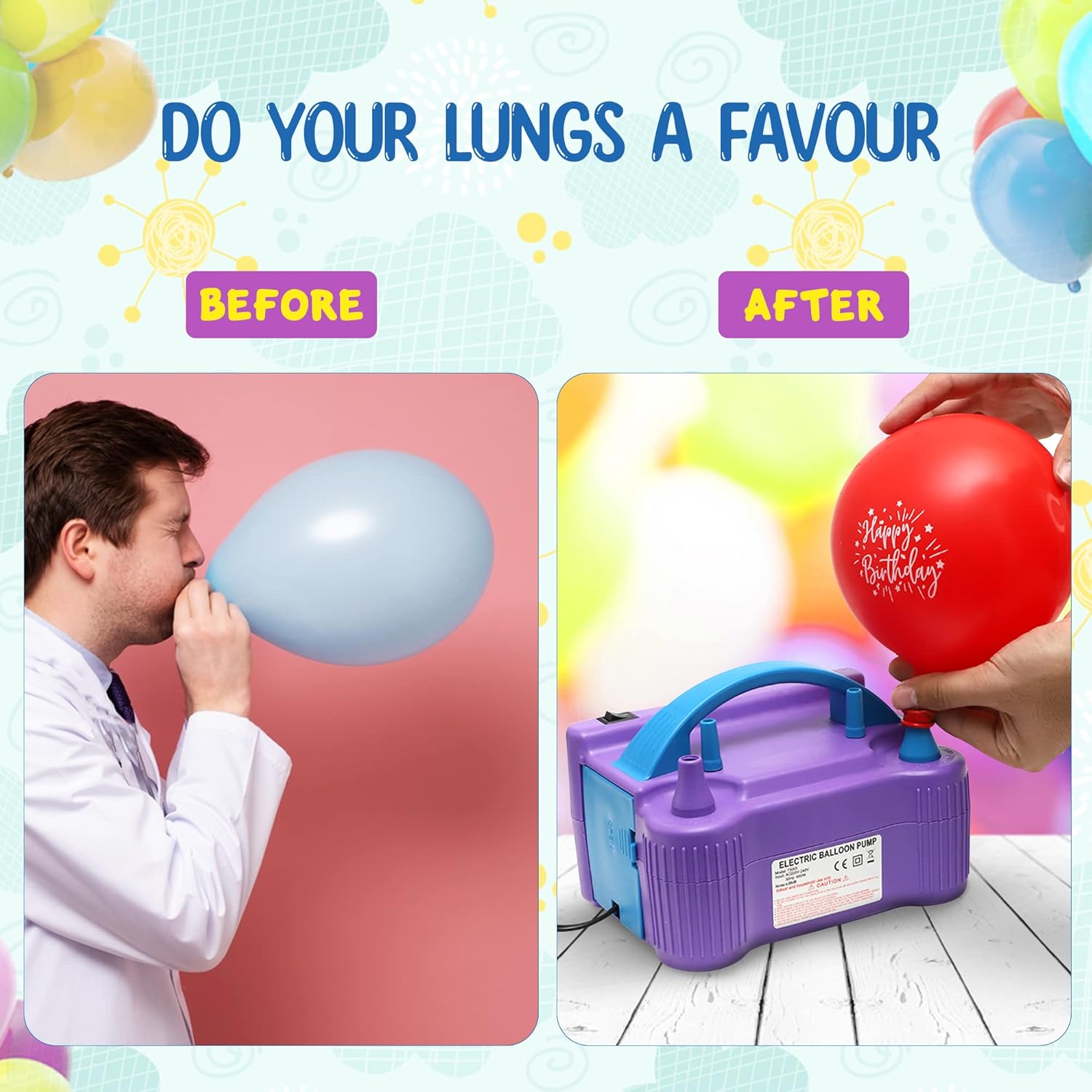 Bomplash Electric Balloon Pump Dual Mode Air Blower to Inflate