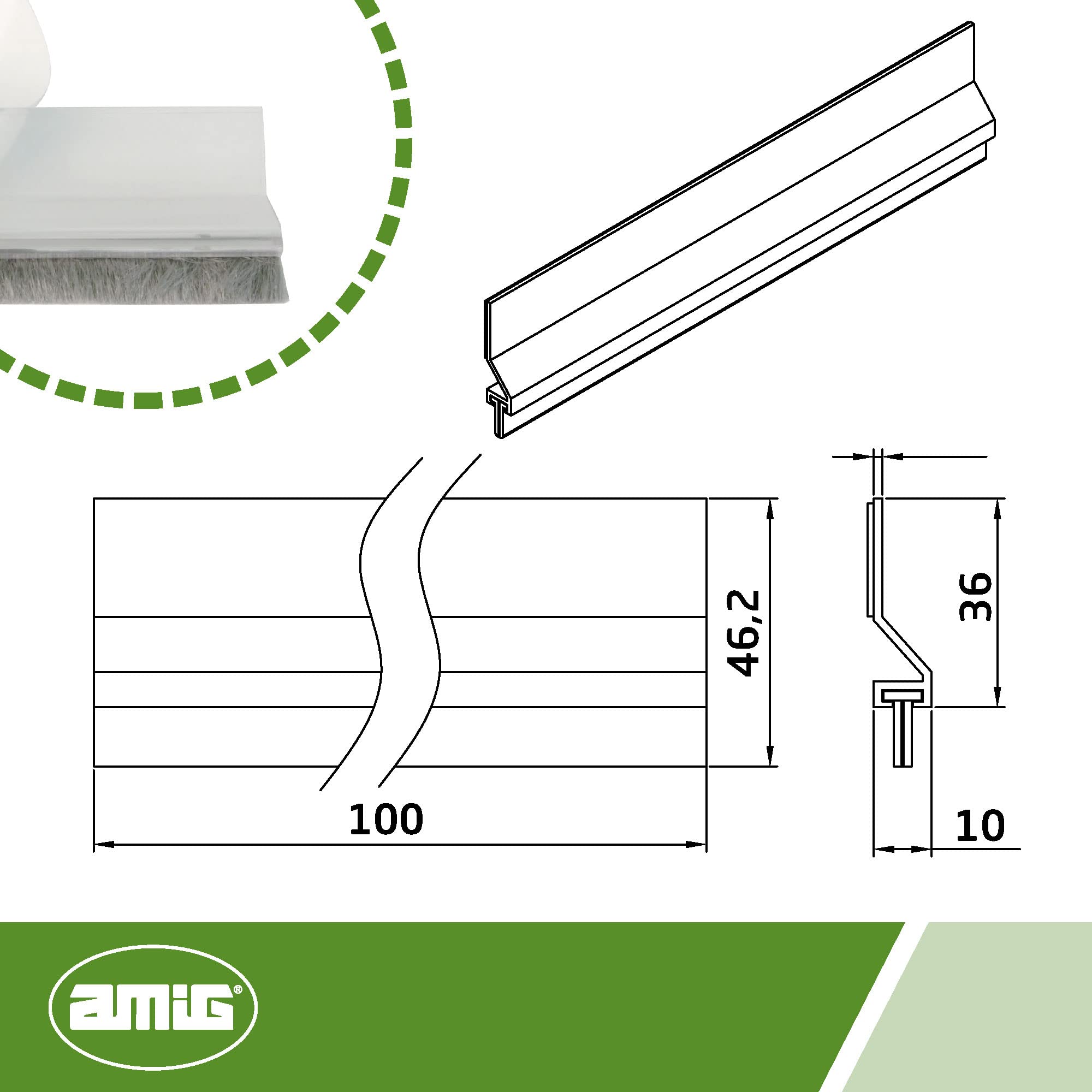 Amig - Paraspifferi per porte di ingresso o di passaggio | Paraspifferi adesivo da sovrapporre | Spazzola per capelli | Foglio di plastica tra la spazzola | 1 m | Trasparente | PVC