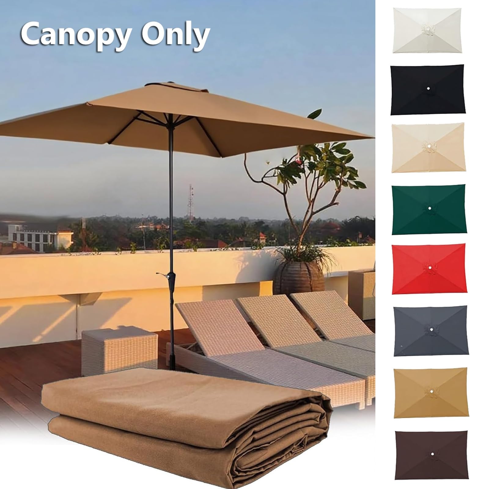 Auvent De Remplacement Pour Parasol 6 Baleines/8 Baleines, Toile De Rechange De Parasol Carré Rectangle 3x2m 3x3.0m, Housse De Polyester UV 50+(White,2.0x3.0m)