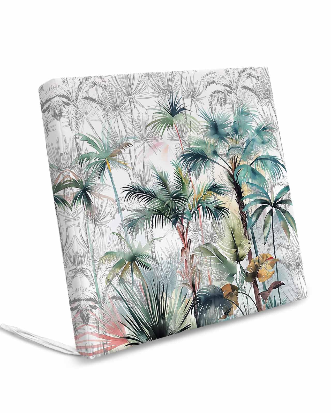 Homechoid Teal Green Palm Tree Indoor Outdoor Couch Cushion Covers Replacement 2 Pack, Summer Tropical Coconut Plant Modern White Waterproof Chair Sofa Seat Cover with Ties 22x22x4