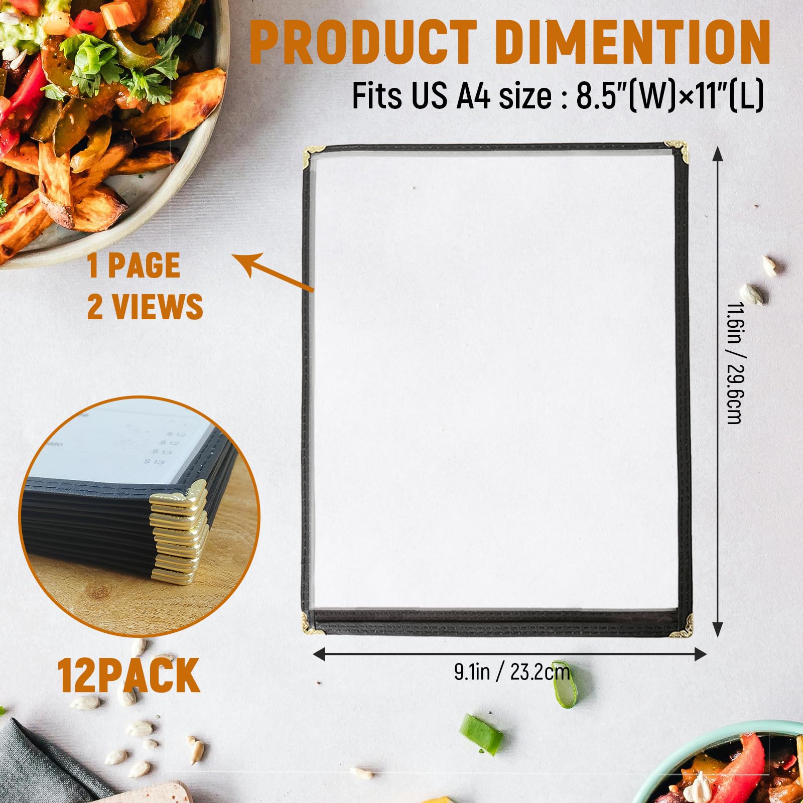 DUPDMKIN Menu Holder 12 Pack Menu Covers 1 Page 2 View Menu Covers 8.5 x 11 inch Menu Holders for Restaurant Transparent Vinyl Restaurant Menu Covers