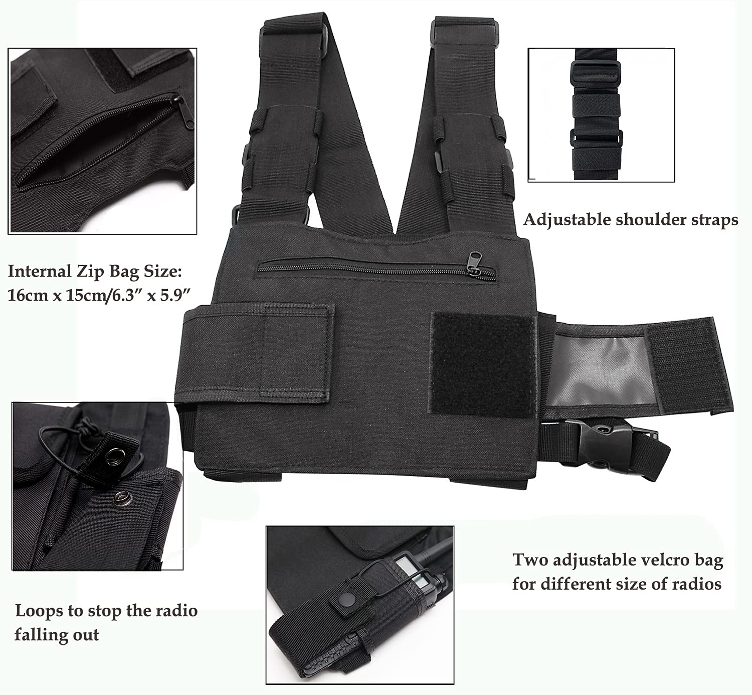 Walkie Talkie Spalla Petto Tasca Imbracatura Borse Pack Zaino Fondina Bidirezionale Radio Carry Case Holder Rescue Essentials Vest Rig Pouch Nero Gilet Tattico Tactical Vest