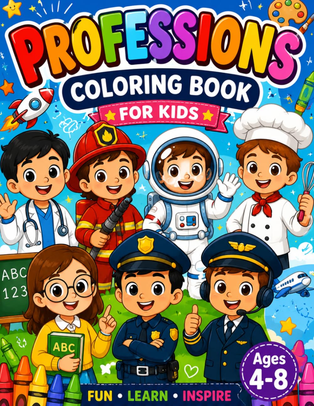 Professions coloring book for kids: Adorable Profession 55 Coloring Pages, Simple Cute Designs & Relaxing Fun for ages 4-8.