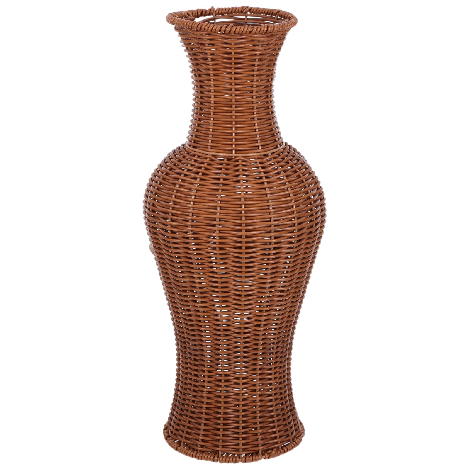 Grand vase de sol en rotin imitation pour fleurs artificielles et bambou chic