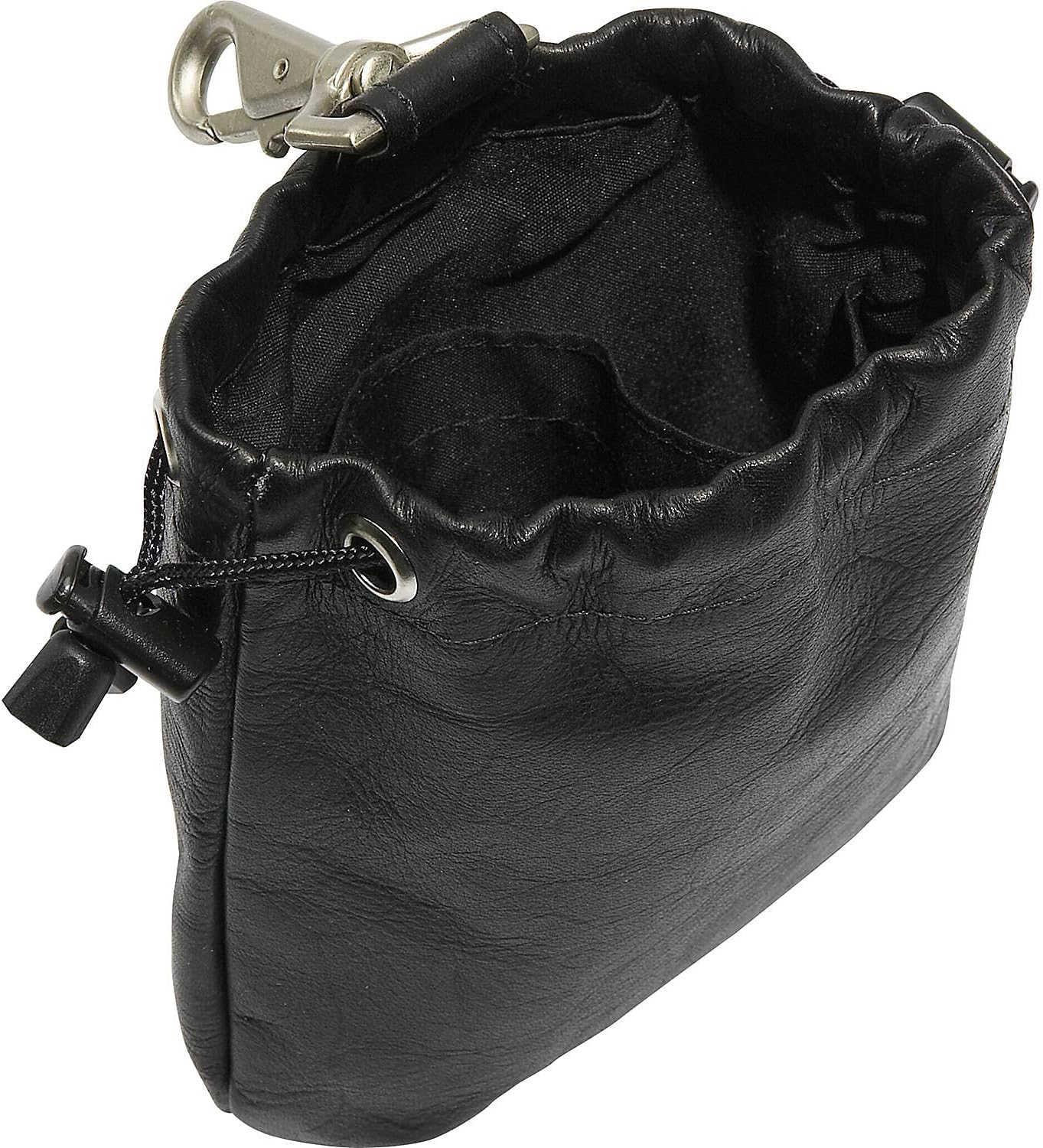 Piel Leather Drawstring Pouch, Black, One Size