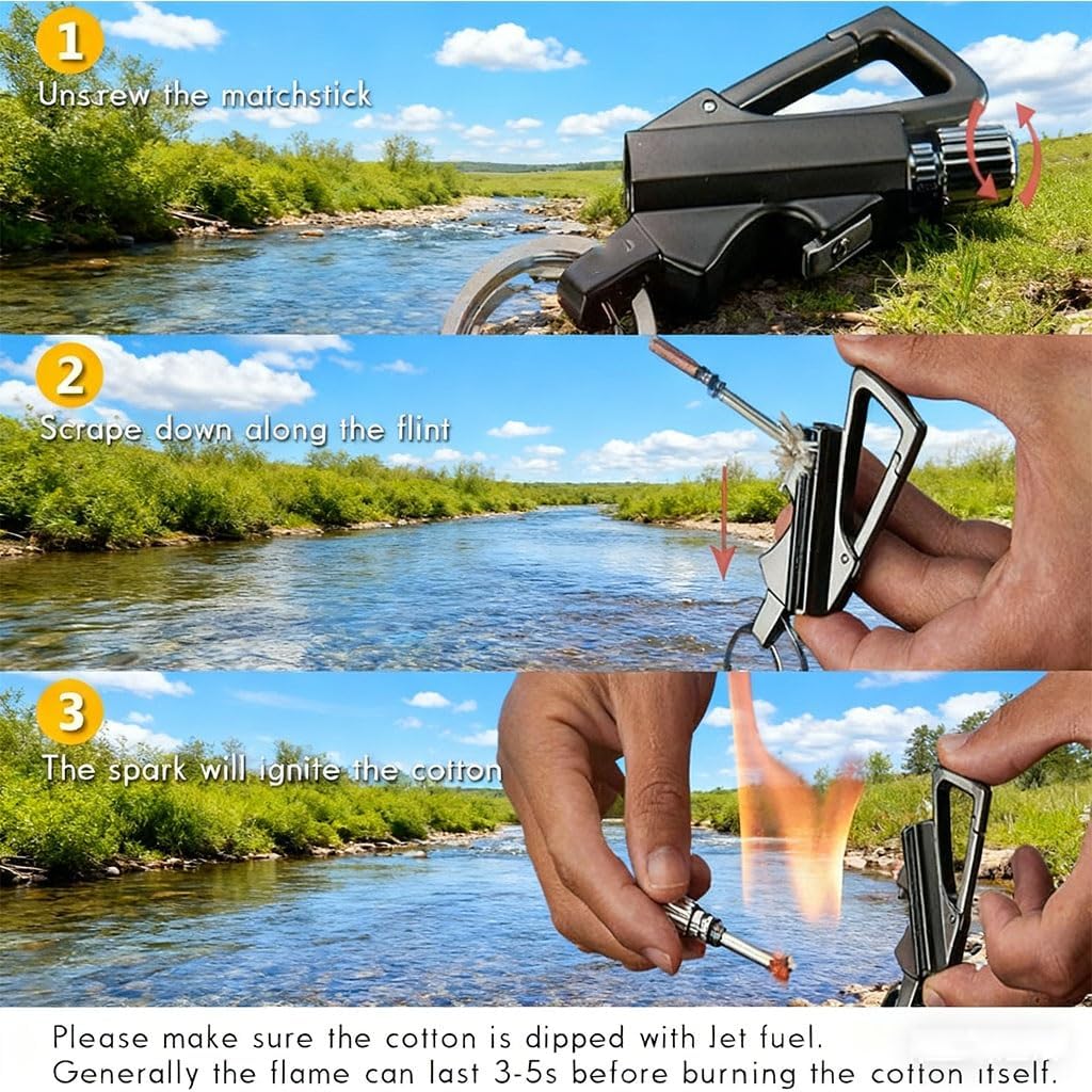 Permanent Match Infinity Keychain Lighter Kerosene Refillable Multitool Bottle Opener Waterproof for Outdoor Camping(2pack e)