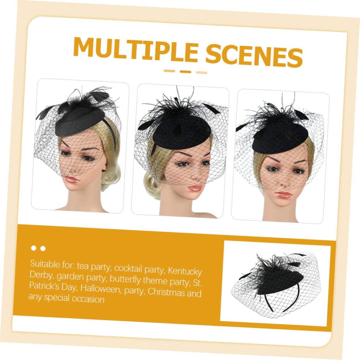 5pezzi Fascinator Retro Elegante con Velo Tulle per Donne Accessorio da Cerimonia Matrimonio Festa del tè e Occasioni Speciali