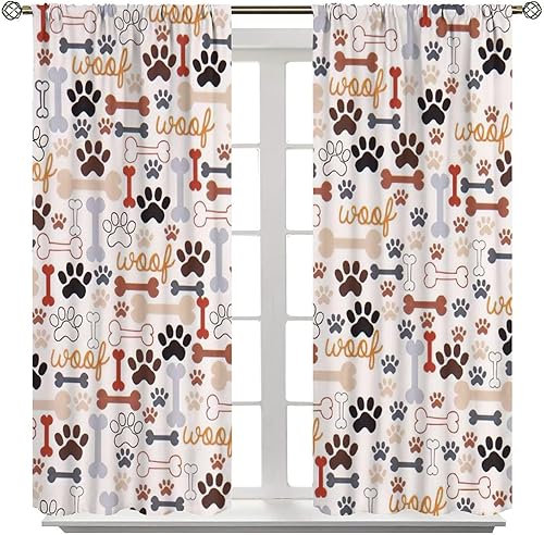 Miniatura 63 de Cortinas opacas con estampado de patas de perro, estampado de patas de perro y huesos, tratamiento de ventana, cortinas con aislamiento térmico