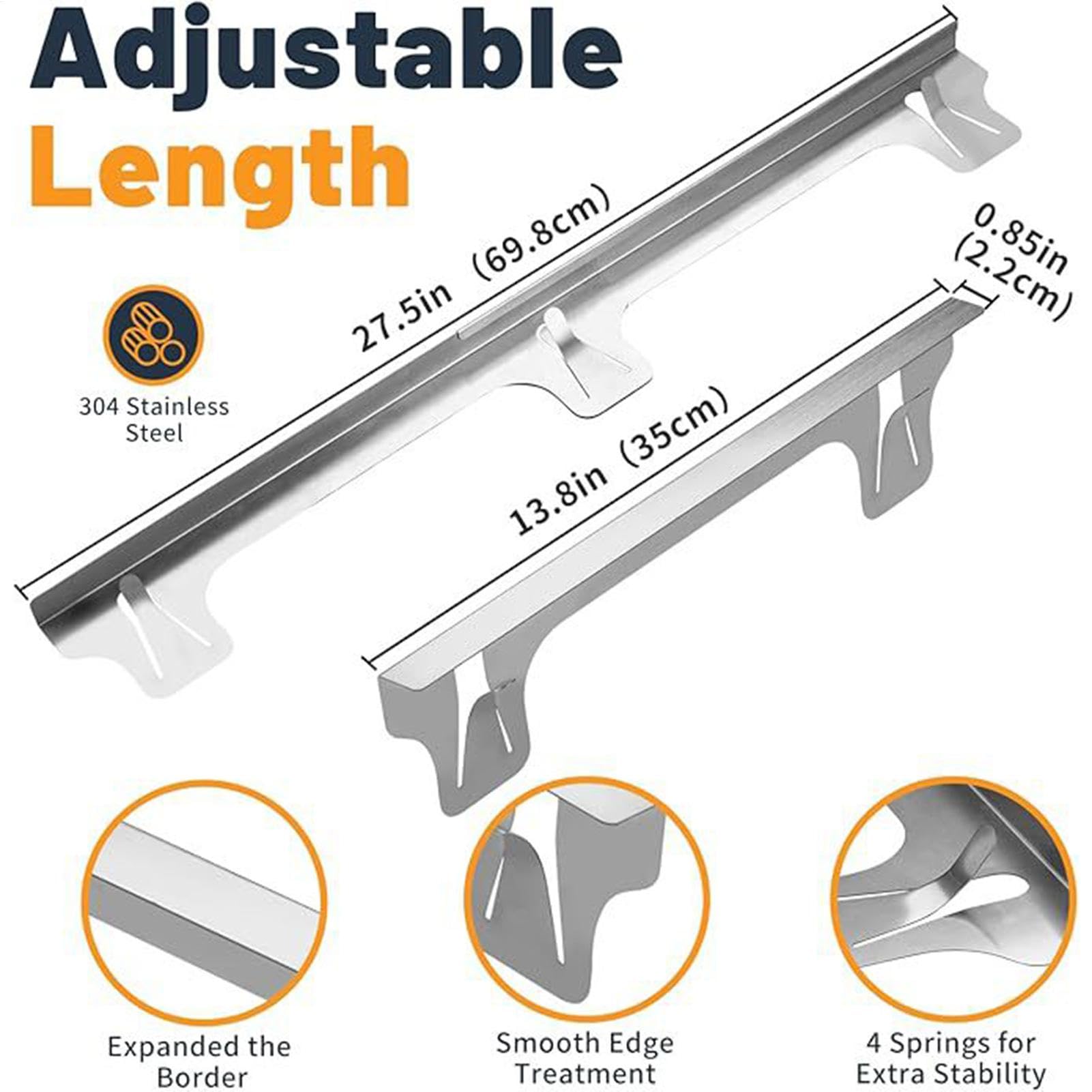 2pcs Stove Gap Covers Stainless Steel, Stove Gap Cover, Cooker Sides Gap Filler, Range Trim Kit, Kitchen Stove Counter Gap Cover, Stove Counter Gap Covers Retractable Sleek Seamless Design For Kitchen