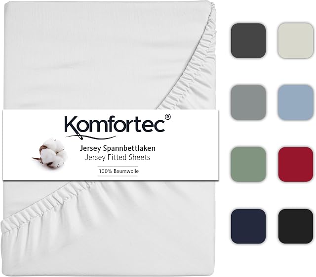 Komfortec Prześcieradło dżersejowe z gumką 200 x 200 cm, 100% bawełna, białe