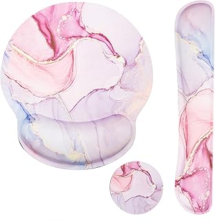 ATailorBird Keyboard Wrist Rest and Mouse Pad with Computer Wrist Rest Set, Non-Slip Rubber Base, Ergonomic Raised Memory Foam for Easy Typing & Pain Wrist Relief, Colorful Mouse Pad for Home Work