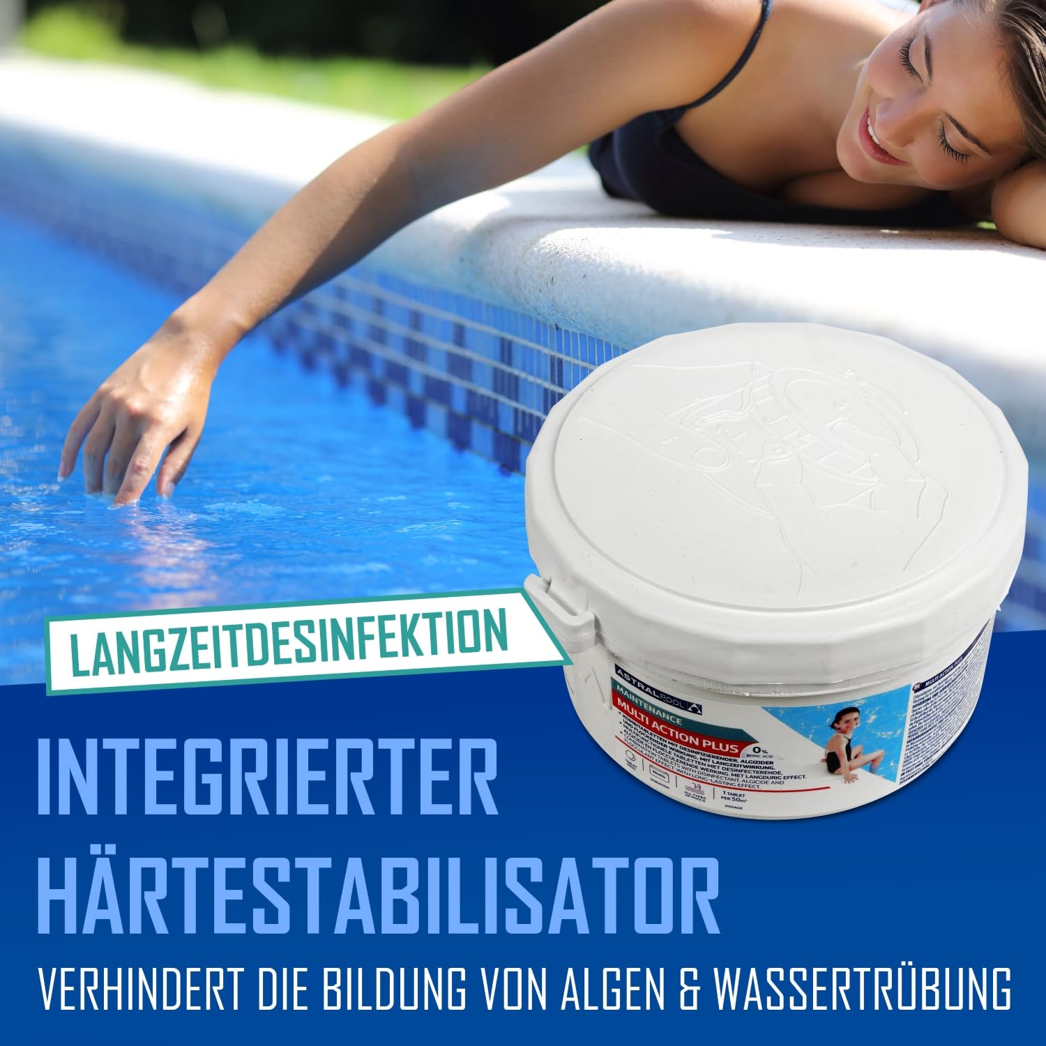 Astral Pool Multi Action Plus Chlorblock 3x500g - Multifunktionstabletten für Langzeitdesinfektion, Algenprävention & Flockung