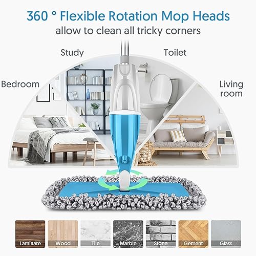 Miniatura 7 de Trapeadores de microfibra para limpieza de suelos, mopas Hardowod con botellas recargables de 14.9 fl oz, 3 almohadillas lavables para mopa y 1