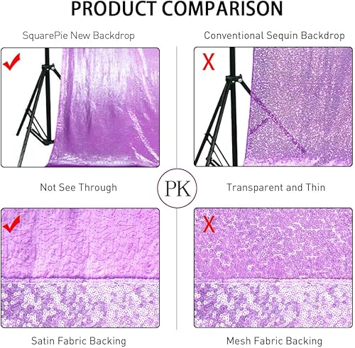 Miniatura 3 de SquarePie Telón de fondo de lentejuelas no transparente, cortina brillante para fiesta de boda, 6 pies x 6 pies, lavanda