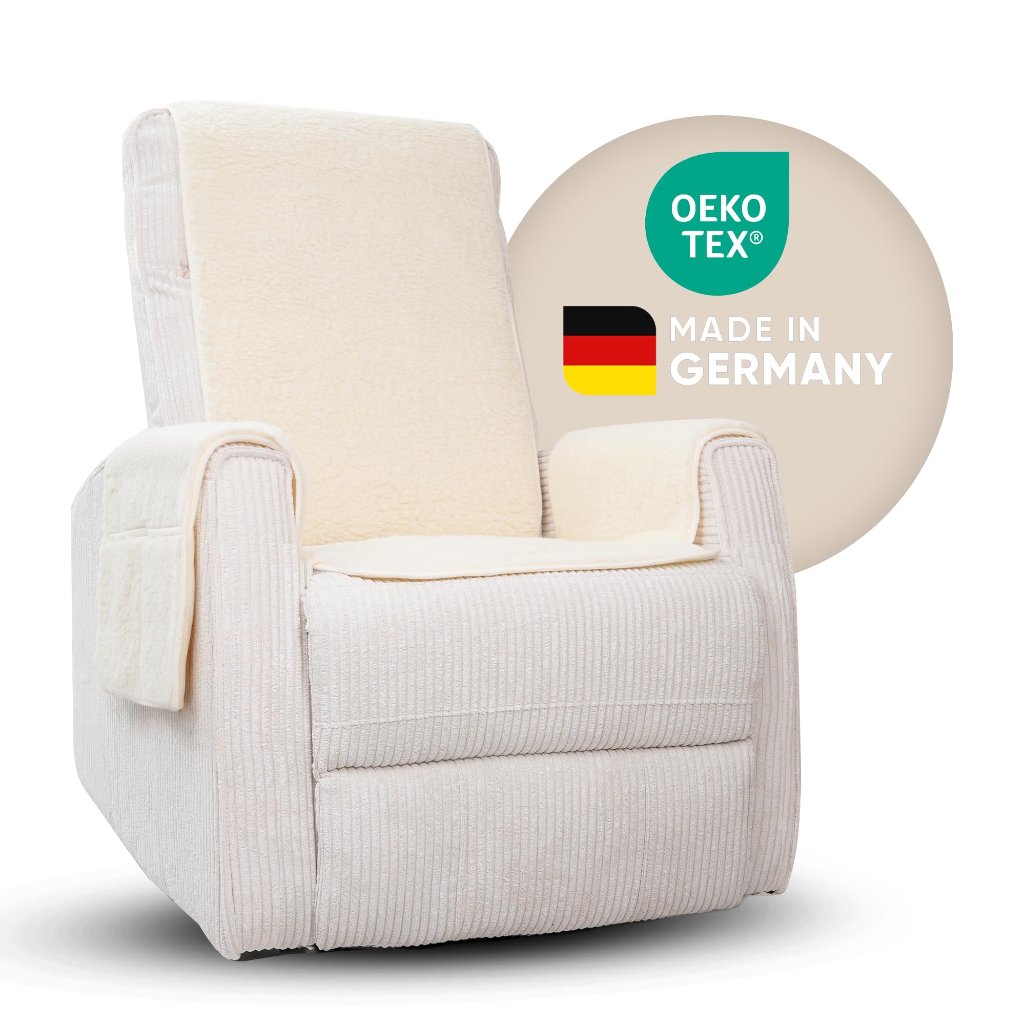Novaliv Sesselschoner für Relaxsessel Natur Universeller Sesselschoner mit Armlehne Schonender Sessel Bezug aus Schurwolle Komfort Sesselbezug Relaxsessel Sesselauflage Sesselüberwurf mit Armlehne