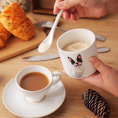 Miniatura 4 de Kitchenexus Azucarero de cerámica, azucarero de porcelana con tapa de madera y cuchara de acero inoxidable de 9 oz/9.0 fl oz con patrón de perro,