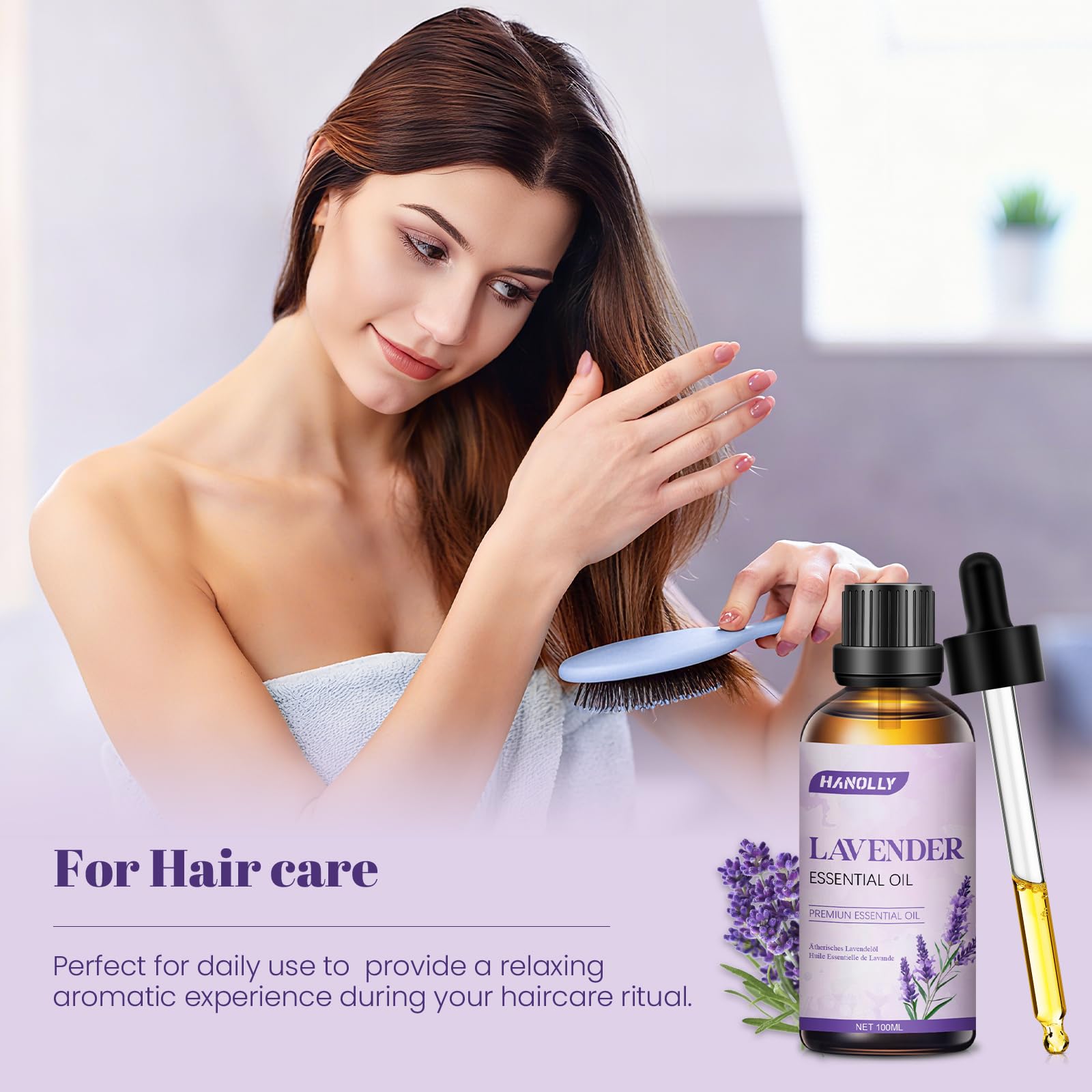 HANOLLY Olio Essenziale Lavanda 100ml, Oli Essenziali per Diffusori Naturali, Profumati di Aromaterapia olio per Massaggio Corpo, Candele Fai da Te, Diffusore, SPA, Bagno, Regalo donna compleanno DIY