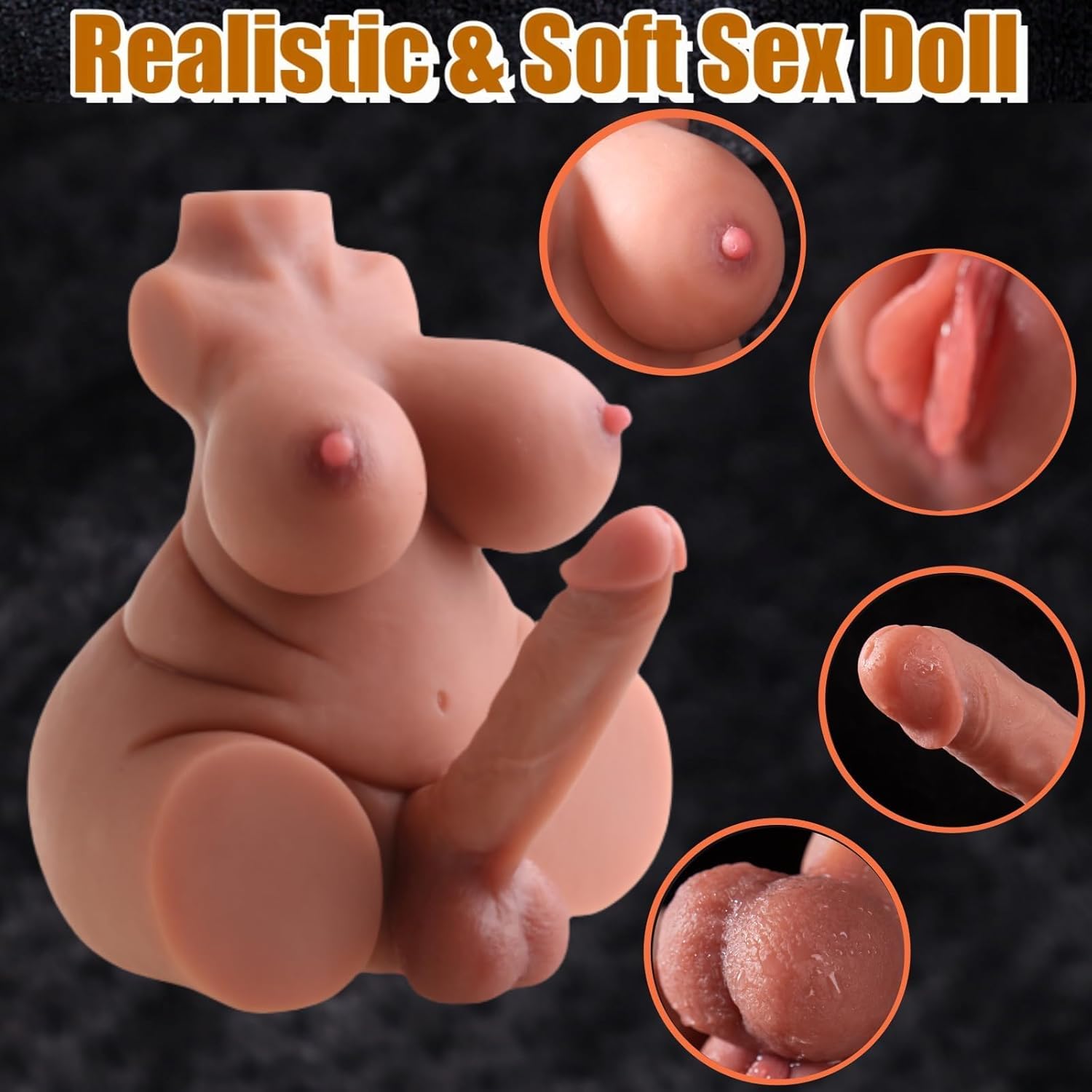 9.5LB Shemale Sex Doll with Realistic Dildo, Male Masturbation Toy with Big Boobs Vagina Anal for Men, Trans Sex Doll Torso FUTA Sex Toy with Breast Penis Pussy for Couple Women Gay Lesbian (Medium)