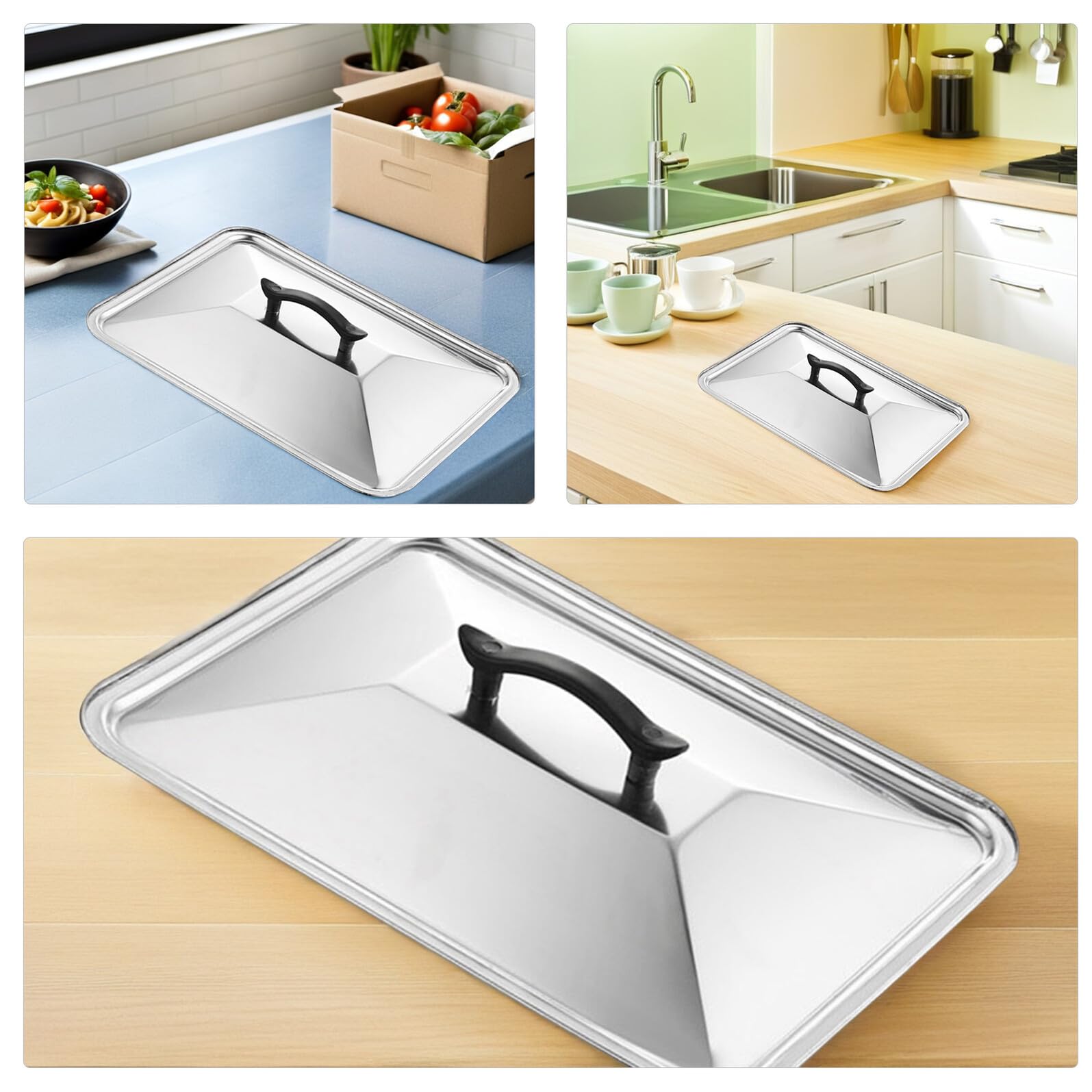 IMIKEYA Coperchio Rettangolare per Teglia in Acciaio Inox 40X30 CM Antispruzzo e Anti-Scottatura con Manico Resistente al Calore Adatto per Forno e Cucina Professionale