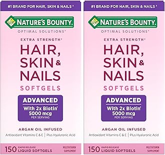 Advanced Hair, Skin & Nails, Argan-Infused Vitamin Supplement with Biotin and Hyaluronic Acid, 150 Rapid Release Softgels (Pack of 2)
