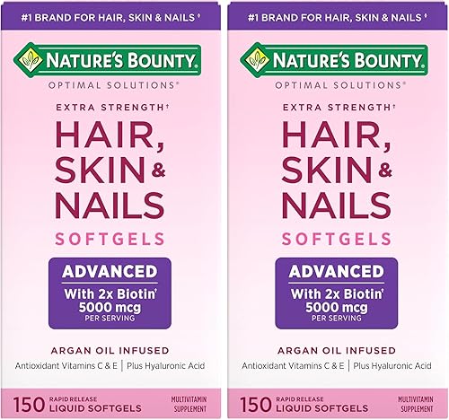 Miniatura 9 de Nature's Bounty Advanced Hair Skin & Nails, suplemento vitamínico con infusión de argán con biotina y ácido hialurónico, 150 cápsulas blandas
