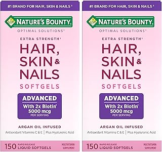 Nature's Bounty - Suplemento avanzado para cabello, piel y uñas, cápsulas blandas de liberación rápida con infusión de argán, biotina y ácido hialurónico, 150 unidades (paquete de 2)