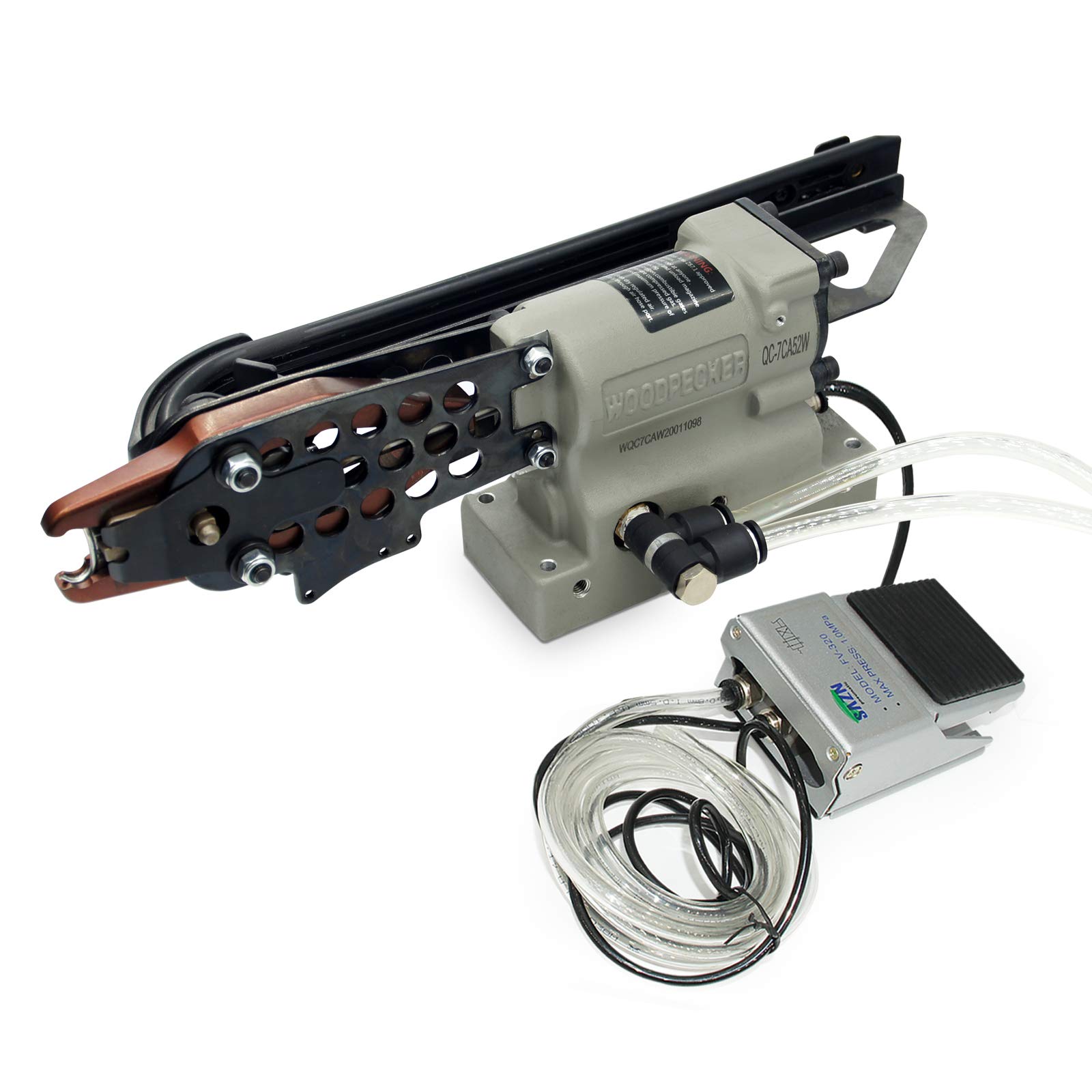 Woodpecker QC-7CA52W 15 Gauge Pneumatic Semi Automatic Hog Ring Staple Gun 3/4-Inch Crown C Ring Stapler Gun, 4.8mm Closure Diameter Air Power Industrial C Ring Stapler for Spring Mattress, Car Seat