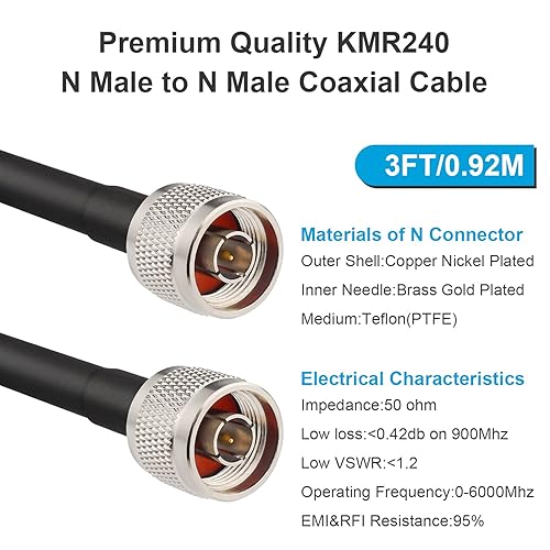 Miniatura 8 de Cable coaxial N macho a macho - 2 pies, extensión de 50 ohmios con conector N