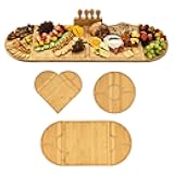 GLOKUUCA Bamboo Charcuterie Boards and Knife Set, 4 in 1 Long & Round Magnetic Extra Large Cheese Platter - Gifts for House Warming New Home, Bridal Shower, Wedding