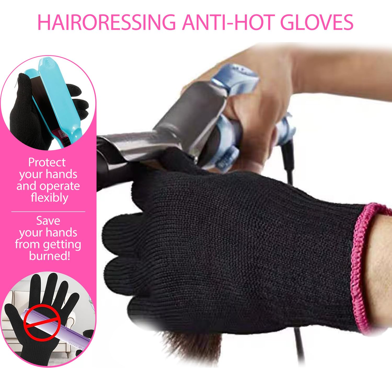 2 pièces Gants de protection professionnels résistants à la chaleur Gants extensibles de protection thermique pour le coiffage avec fer à friser et permanente (rose rouge)