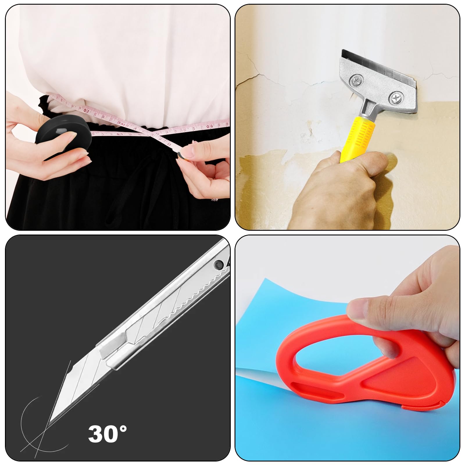 Kit d'Outils de Papier Peint, Lot de 17 Pièces avec Raclette, Brosse, Rouleau de Couture et Outil de Coupe