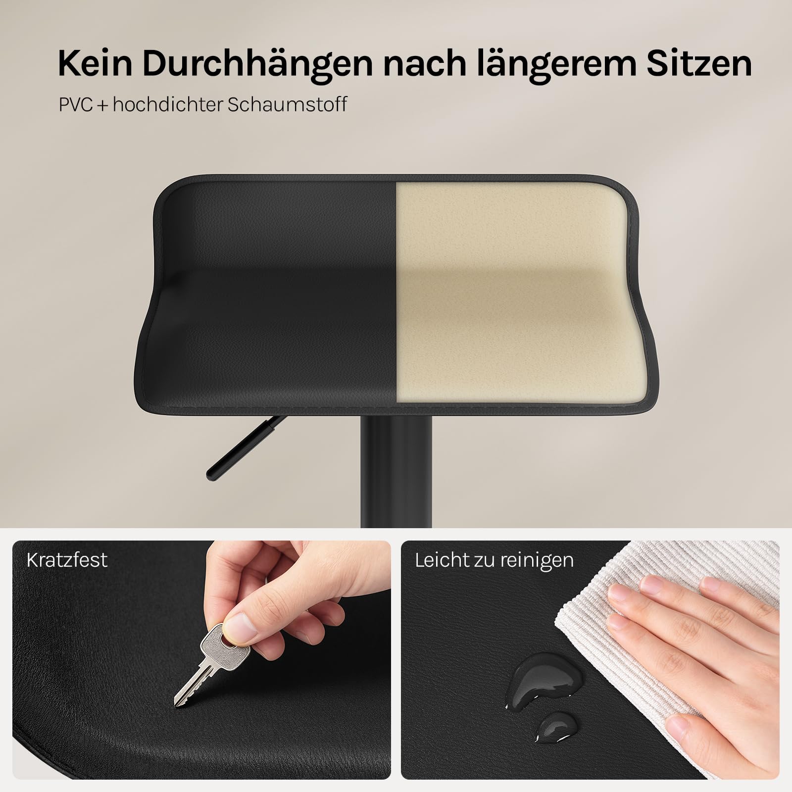 WOLTU Barhocker 2er Set, Höhenverstellbarer Barstuhl, 360° drehbarer Bistrohocker mit Fußstütze, aus Kunstleder Metall, für Bar Küche Theke Café, Schwarz+Schwarz