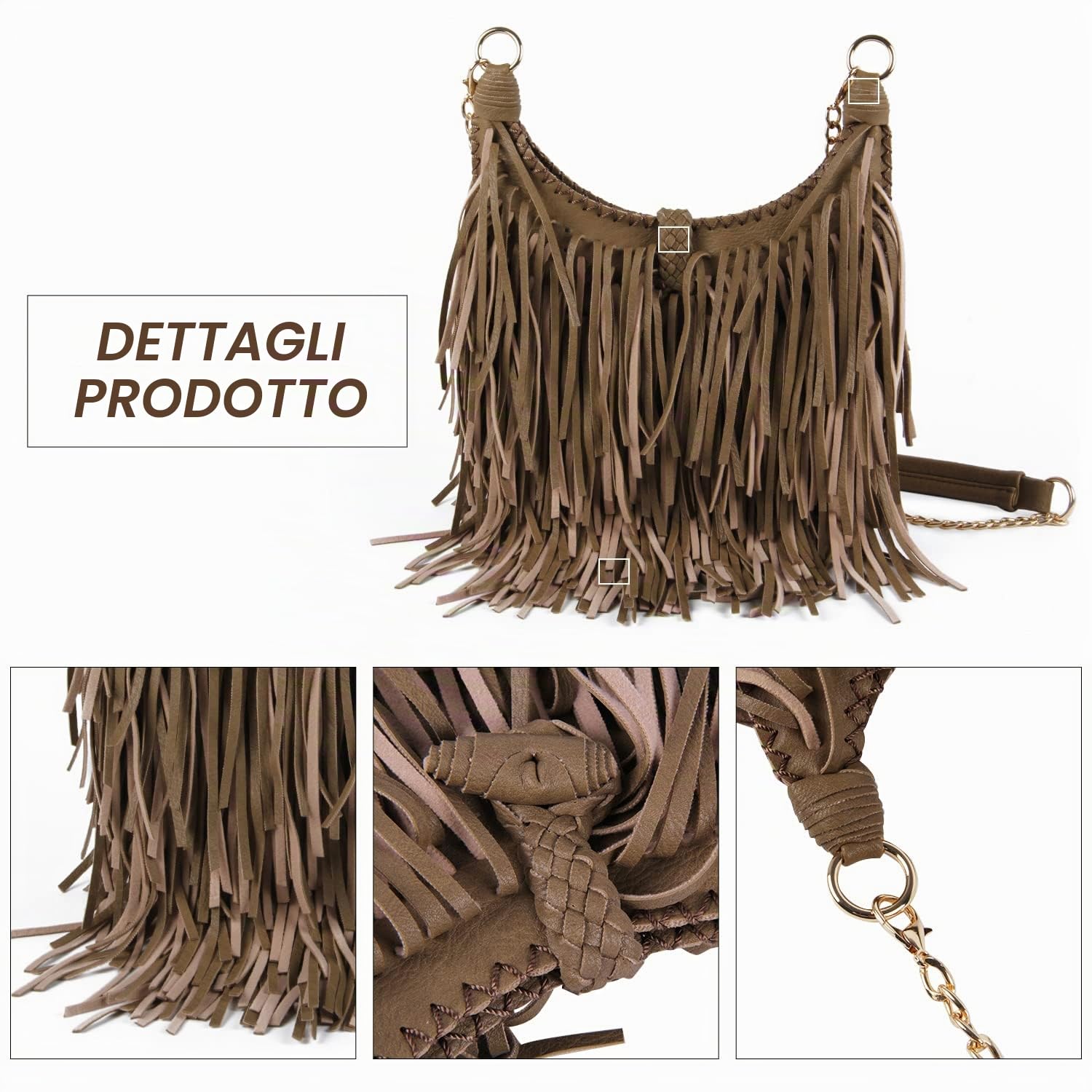 Borse a spalla hobo a tracolla in nappa con frange in pelle scamosciata sintetica da donna