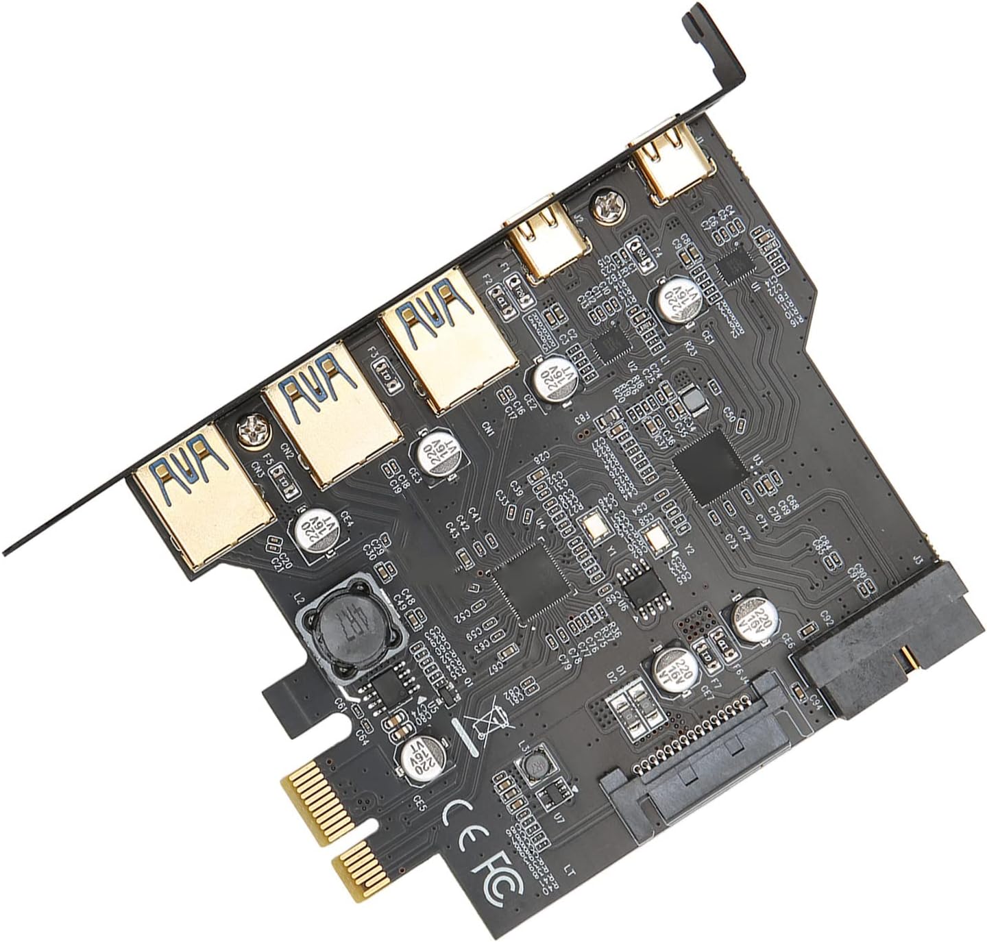 PCIE 1X to USB Expan Card, 5 Ports PCIE to USB 3.0 A Card, 3xUSB3.0 and 2xType C Ports with 19Pin Socket, Speed 5Gbps Transfer for PC Desktop, Compatible with