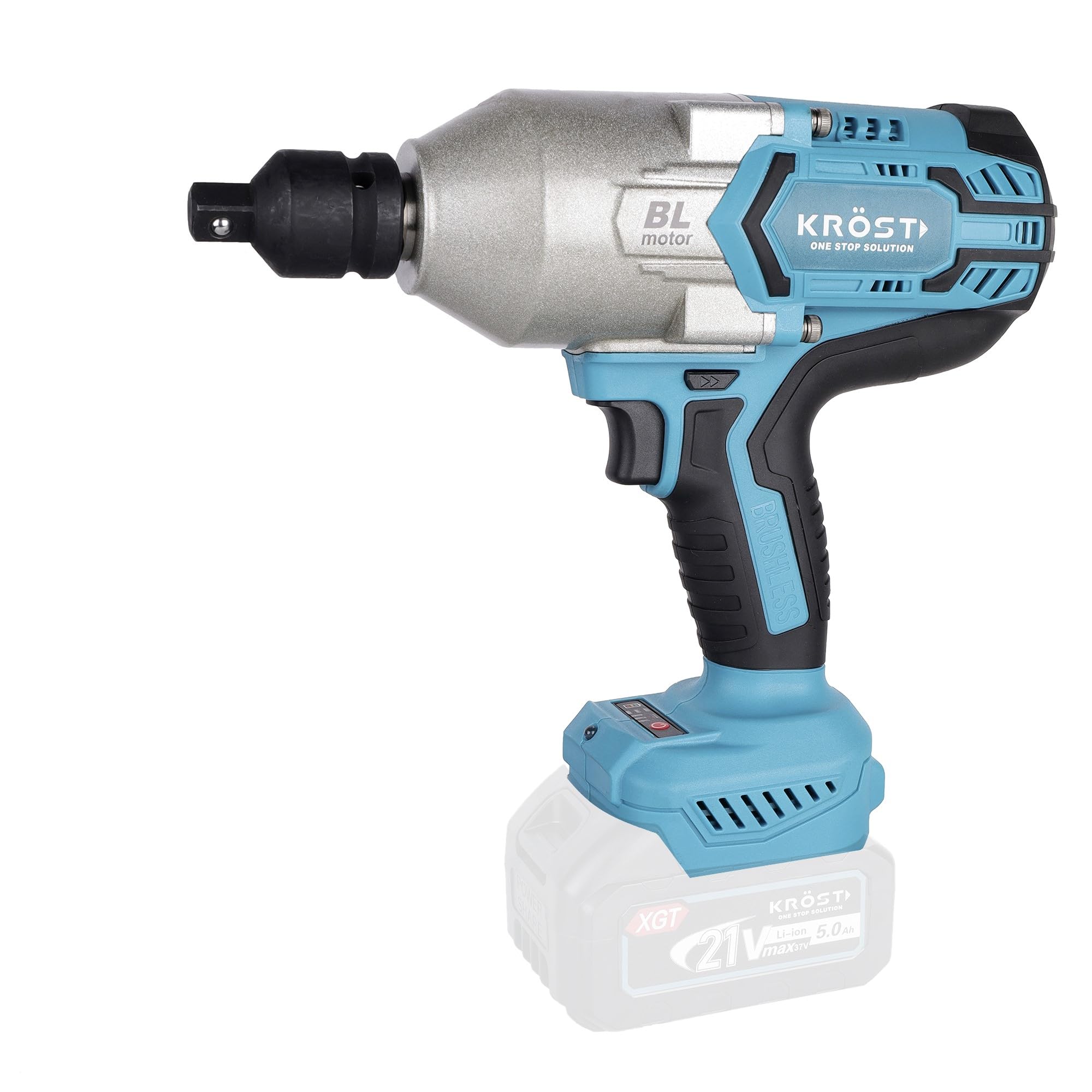 KROST Pro Series 1500NM Torque Cordless Impact Wrench 3/4",Brushless Motor with 3/4"-1/2" Converter Forward/Reverse Rotation (Battery & Charger Not Included)(Bare Tool)