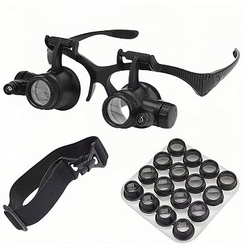 Eyeglasses-type Magnifier with LED Light, Magnifying Glasses, 2.5, 4, 6, 8, 10, 15, 20, 25 Times, Frees Both Hands, Includes Headband, Lightweight Design, Flip-up Type, Twin Lens Magnifier, For