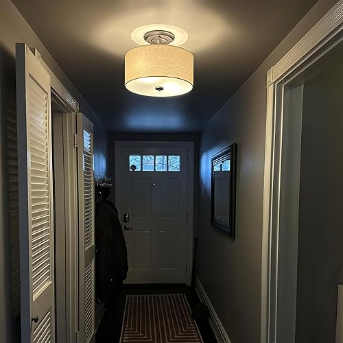 Miniatura 5 de Lámpara de techo Addison CSF30 semiempotrada, moderna, para 2 focos, de 13 pulgadas, con pantalla de tela blanca, RV-CSF615-414-BN, 60.00watts