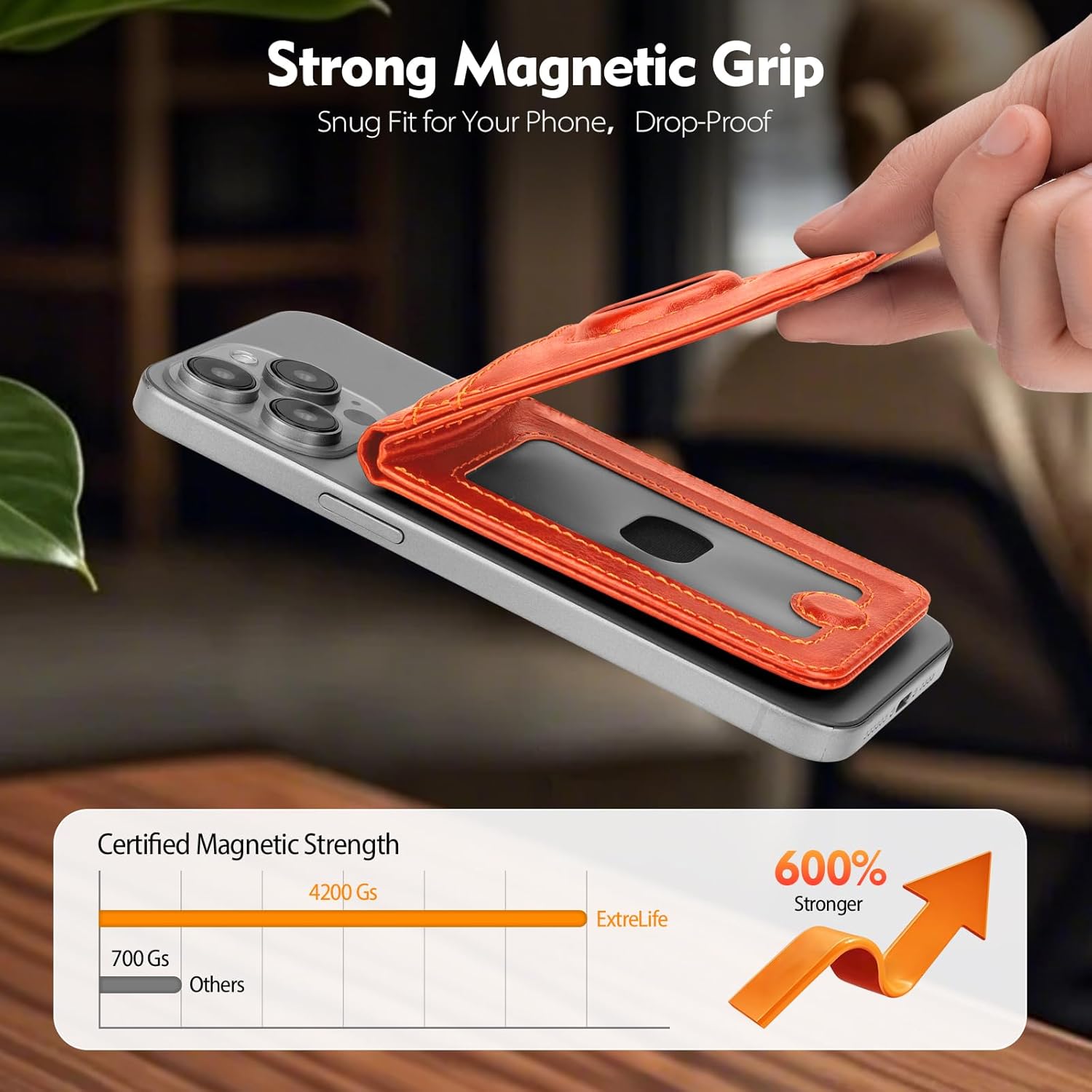 Compatible with Magsafe Case with RFID Blocking Card Holder AirTag pocket for iPhone 17/16/15/14/13/12 Pro/Pro Max/PlusSeries,Not Fit iPhone Mini,Orange - Image 6